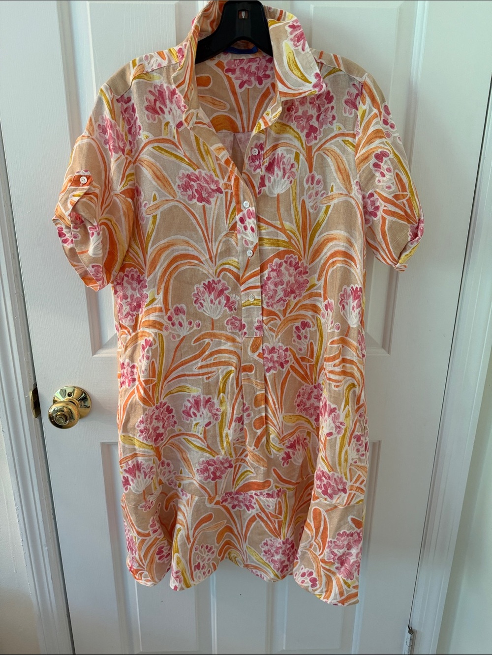Button-Front Midi Dress in Pink & Orange Floral